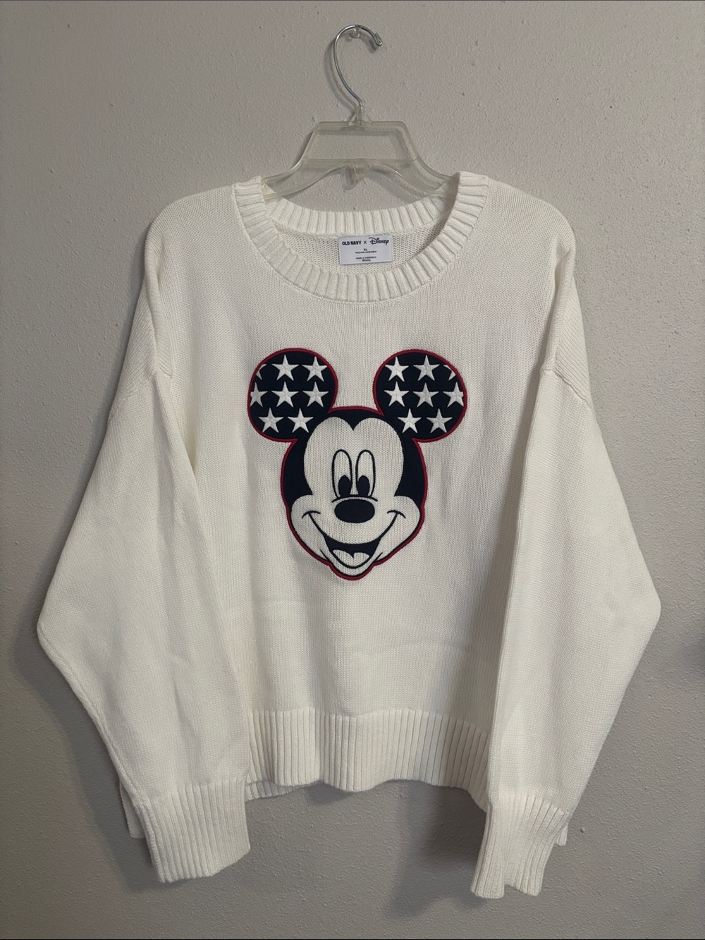 Old Navy x Disney White Mickey USA Star Ears Crewneck Sweater